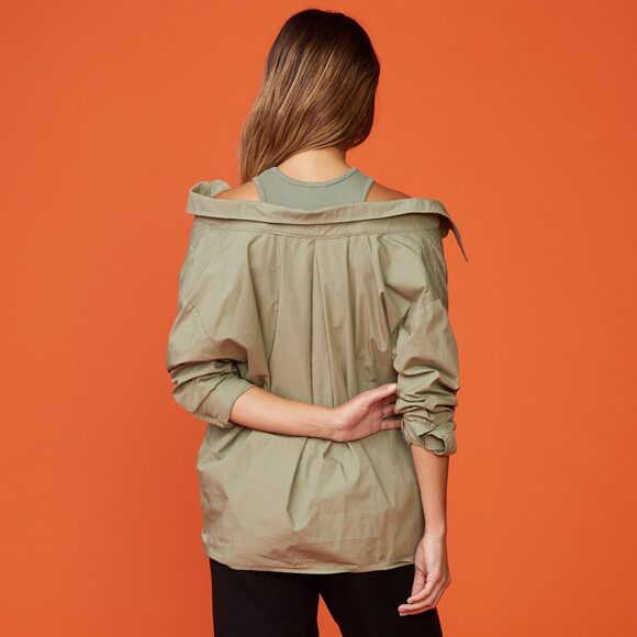 Monrow Evereve Poplin Tank Shirt Laurel Green Size M - Picture 2 of 11